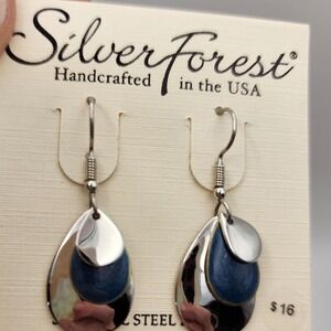 Silver Forest Handcrafted USA Blue Silver Teardrop Surg Steel Earrings E-7886E